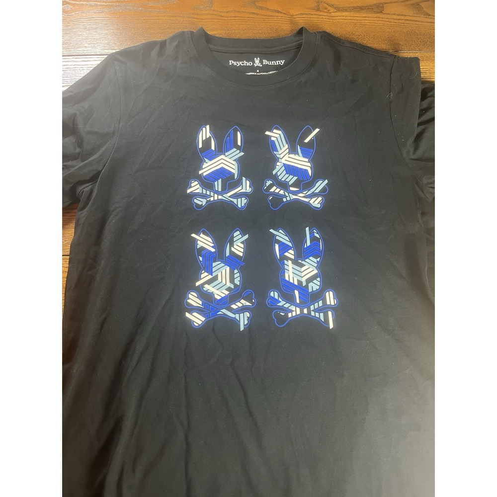 Psycho Bunny Shirt Mens Size 4 Small Black Graphic Four Bunny Logo Pima TShirt